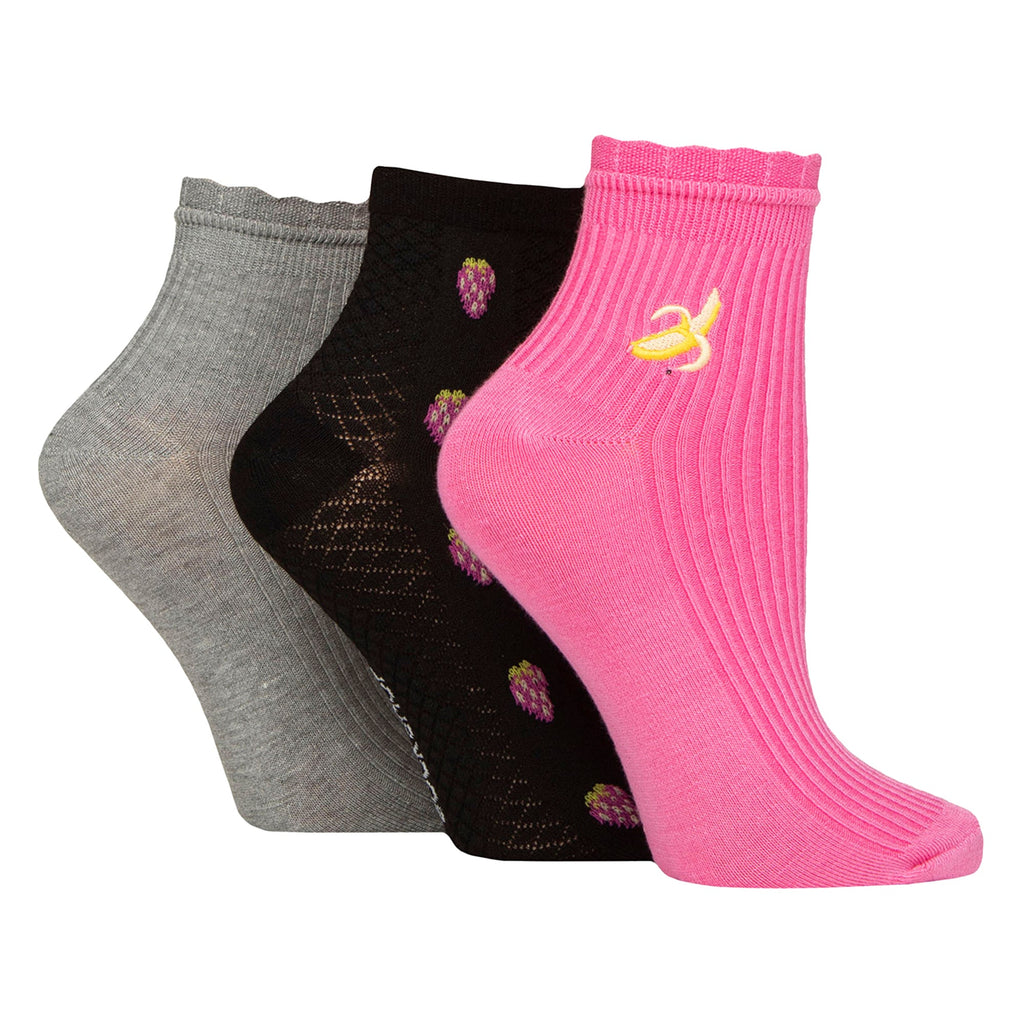 3 Pack Ladies Ribbed Anklet Socks with Frill Welt - Soft Stylish Everyday Fit