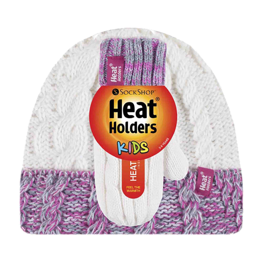 Kids Fleece Lined Knitted Striped Colourful Winter Thermal Hat & Mittens Set