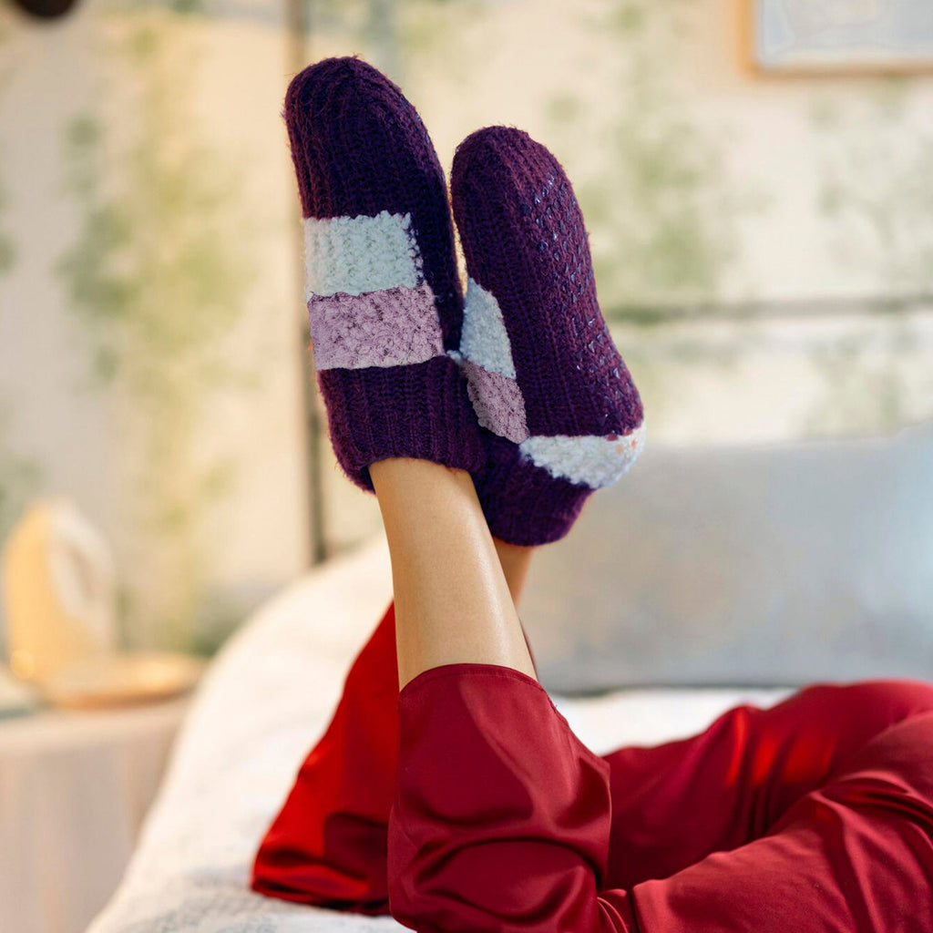 1 Pair Ladies Sherpa Lined Slipper Socks - Warm Fluffy Cosy Indoor Comfort