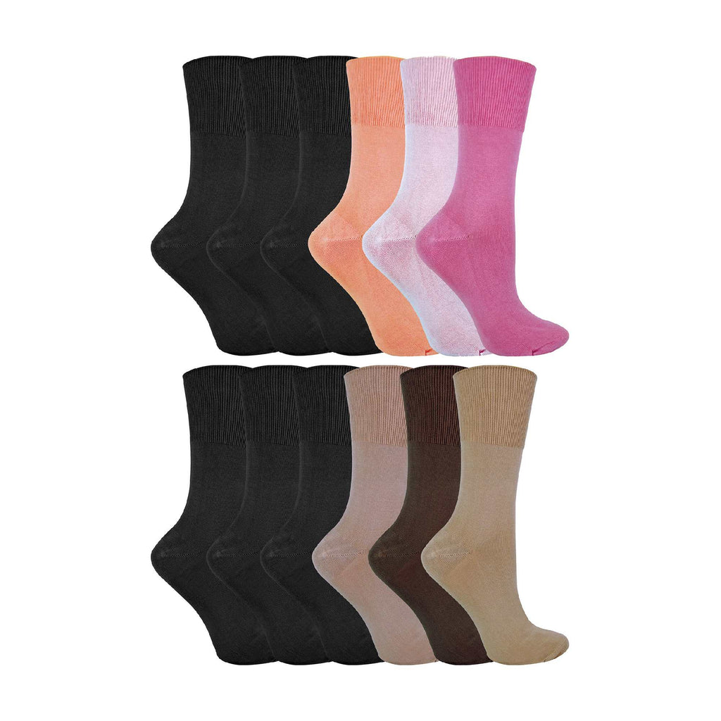 12 Pair Ladies Bamboo Non Elastic Soft Top Black Socks for Summer