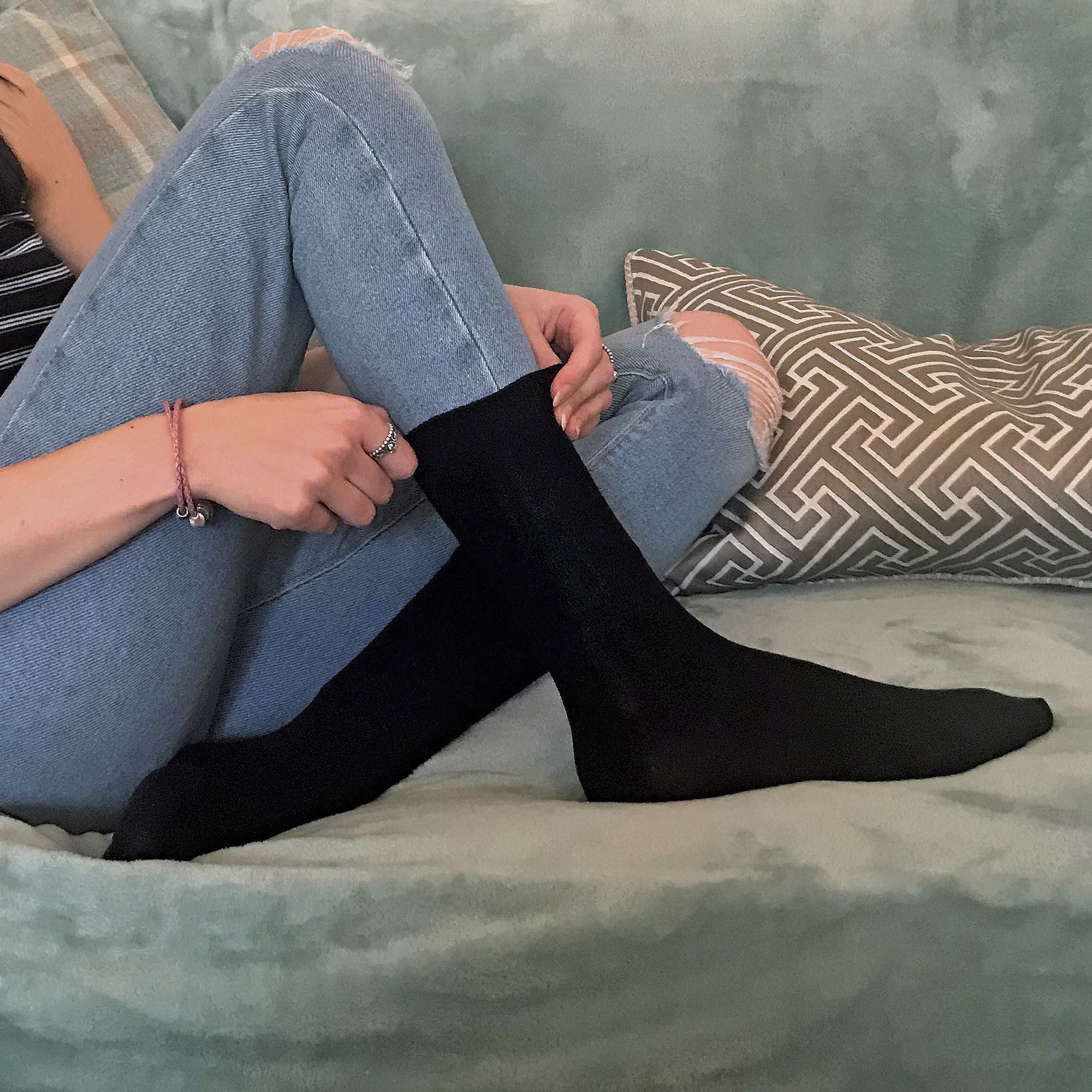 12 Pair Ladies Bamboo Non Elastic Soft Top Black Socks for Summer