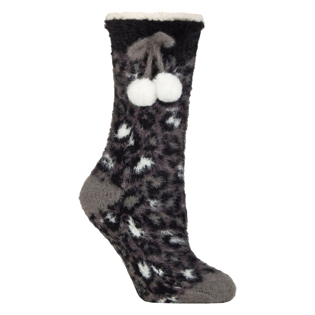 1 Pair Ladies Sherpa Lined Grip Socks - Warm Fluffy Cosy Non-Slip Comfort
