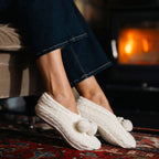 1 Pair Ladies Cable Knit Moccasin Bootie - Warm Soft Cosy Indoor Slippers