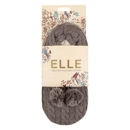 1 Pair Ladies Cable Knit Moccasin Bootie - Warm Soft Cosy Indoor Slippers