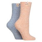 2 Pack Ladies Two Tone Cosy Bed and Home Socks - Warm Soft Relaxing Comfort
