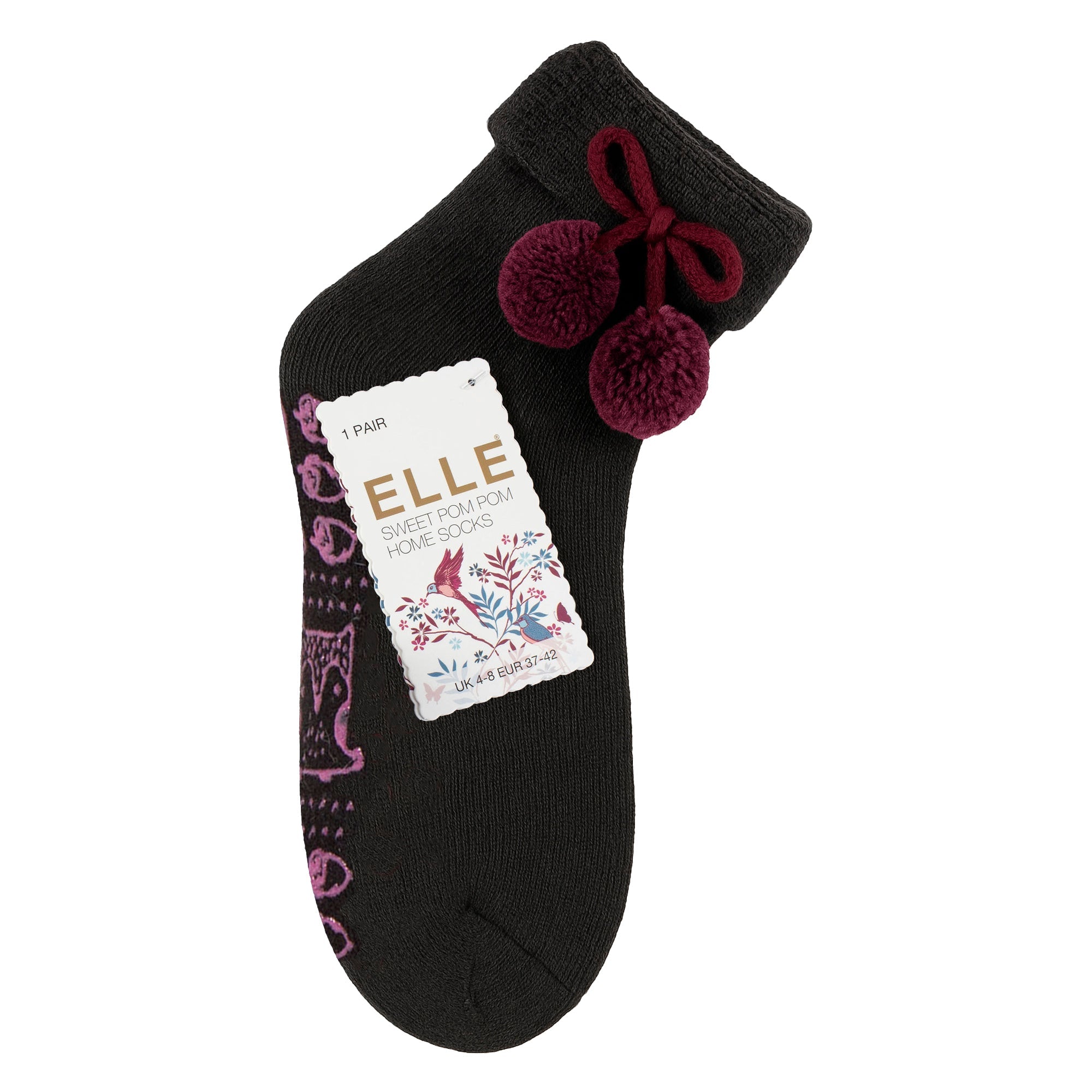 1 Pair Ladies Wool Mix Slipper Socks with Pom Pom - Warm Soft Cosy Comfort