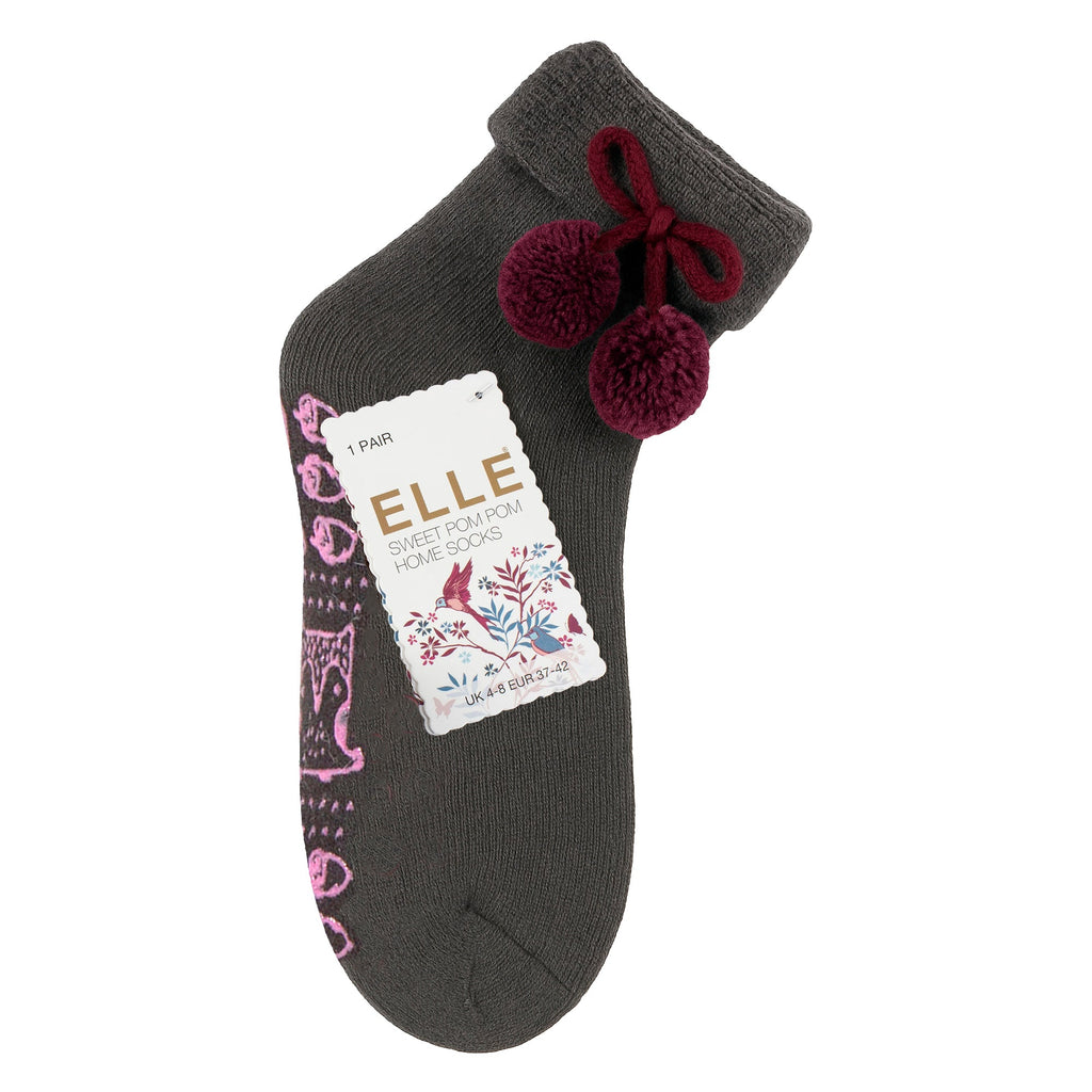 1 Pair Ladies Wool Mix Slipper Socks with Pom Pom - Warm Soft Cosy Comfort