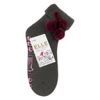 1 Pair Ladies Wool Mix Slipper Socks with Pom Pom - Warm Soft Cosy Comfort