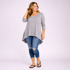 Plain 3/4 Sleeve Dipped Hem Top