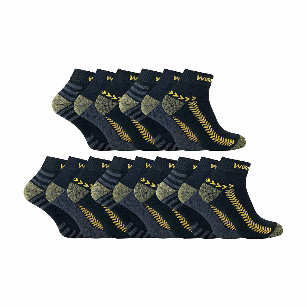 Mens 15 Pairs Multipack Ankle Trainer Socks: Low-Cut Reinforced Work Socks