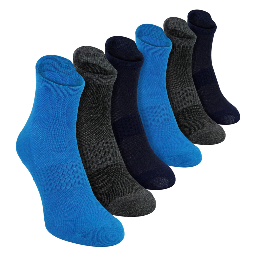6 Pack Mens Yoga Pilates Non Slip Socks | Breathable Cushioned Gym Socks