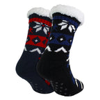 2 Pack Mens Fairisle Knit Slipper Sock with Sherpa | Christmas Non Slip Socks