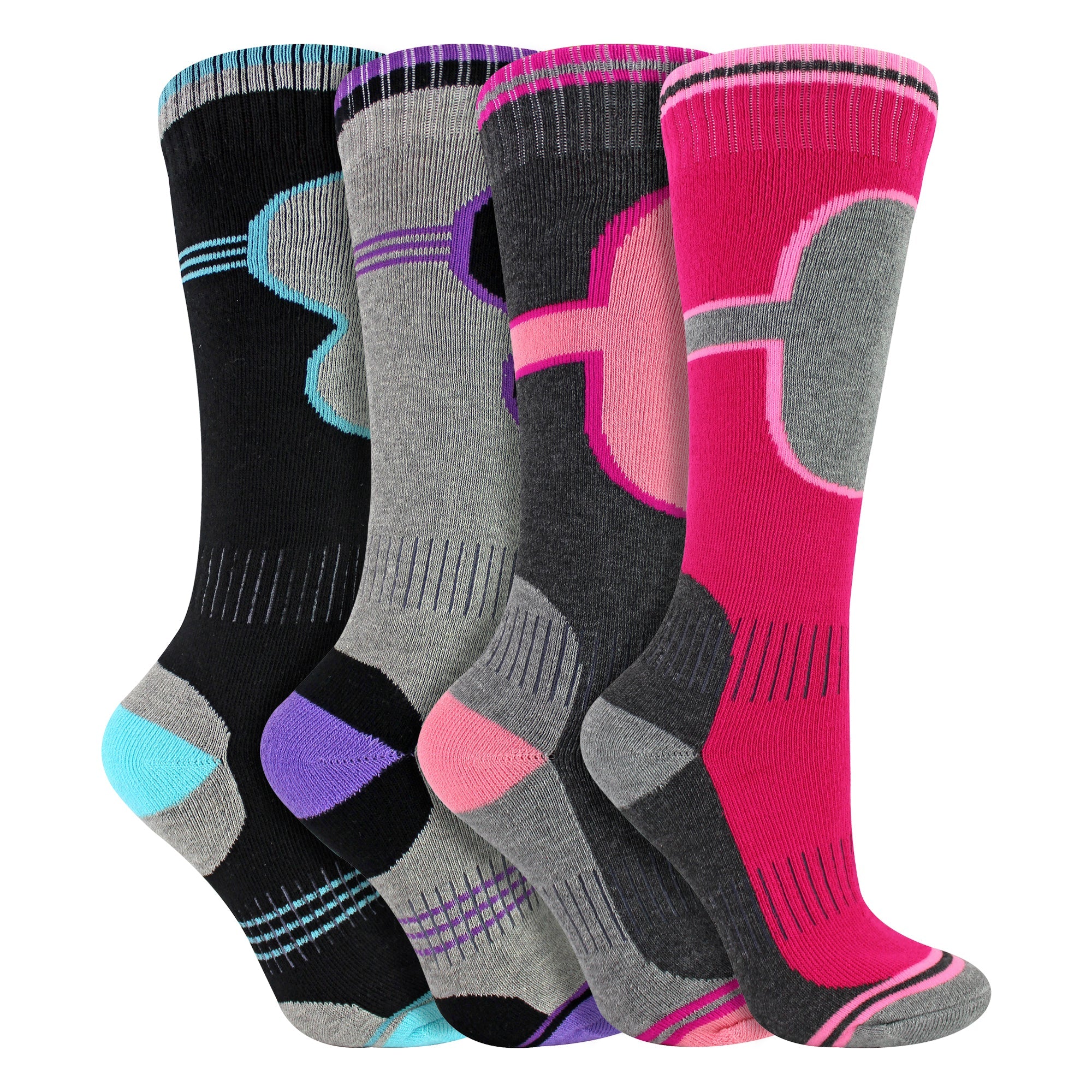 4 Pack Girls Ski Socks | Thermal Winter Cushioned Socks for Kids