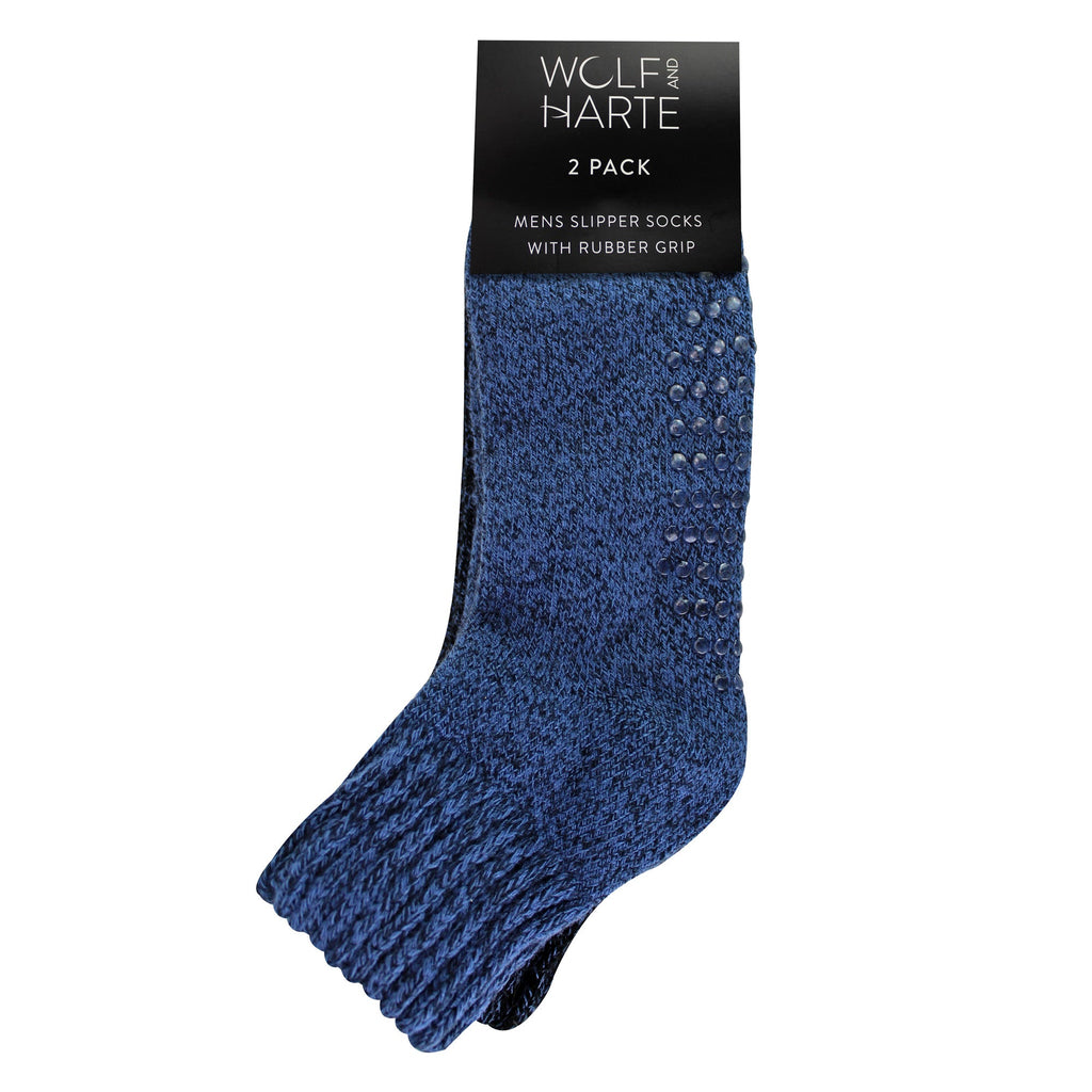2 Pack Mens Slipper Socks With Grippers | Warm Soft Non Slip Socks