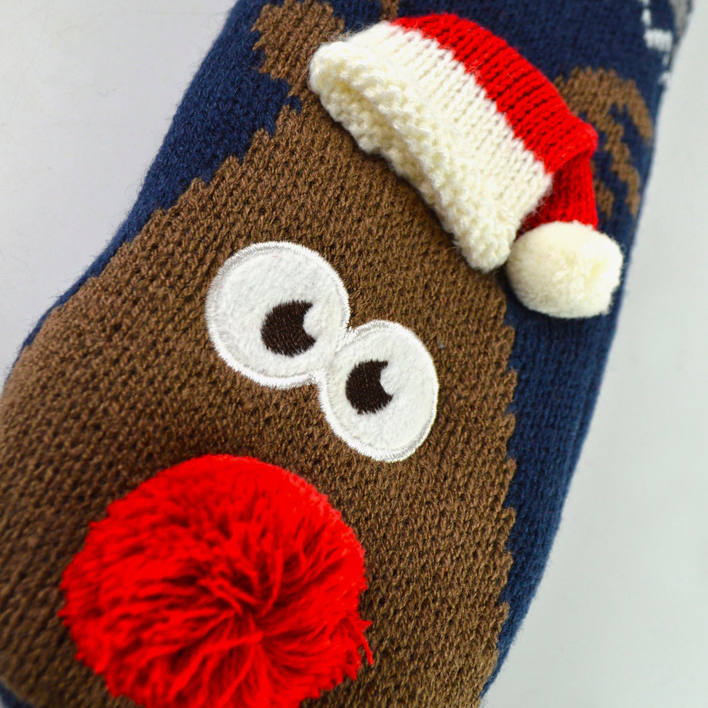 Mens Thermal Rudolph Design Christmas Fleece Lined Slipper Socks