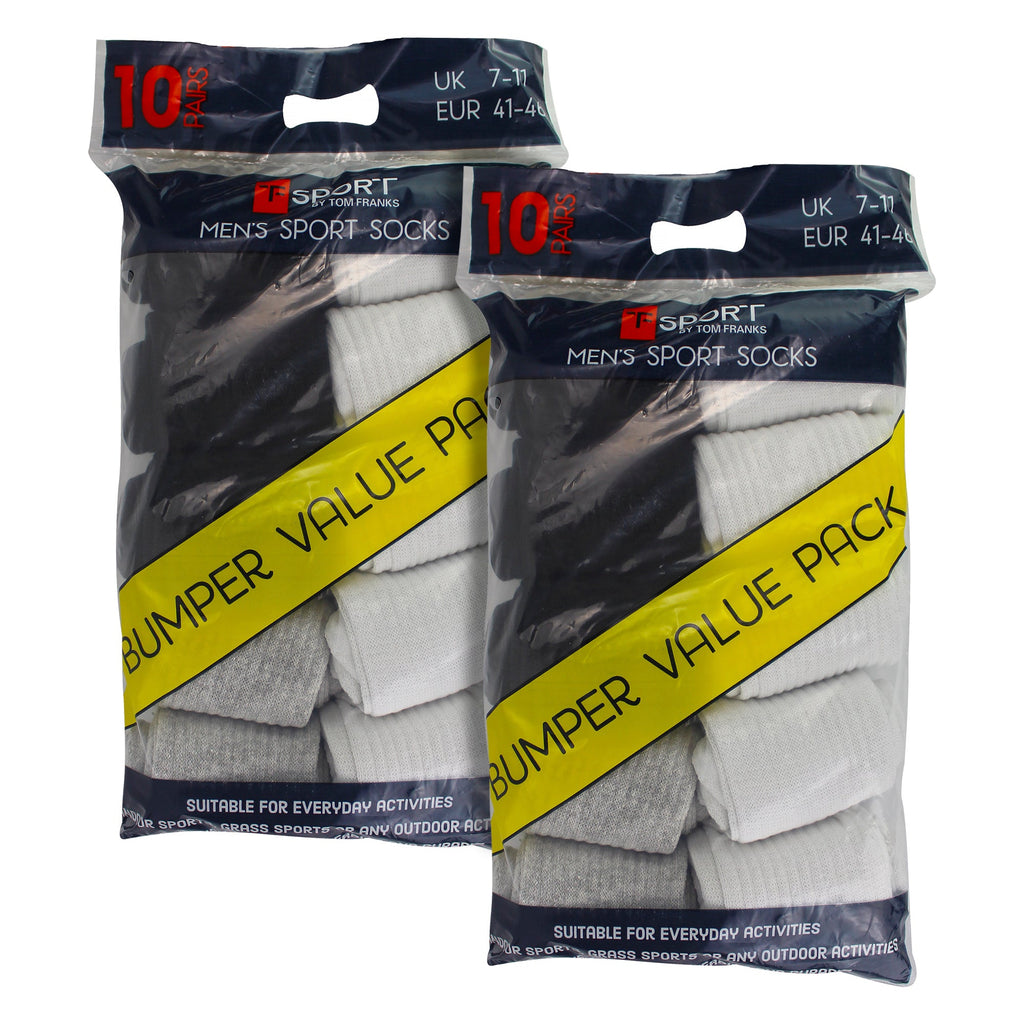 Mens 20 Pack Multipack Sport Socks | Breathable Cotton Running Socks