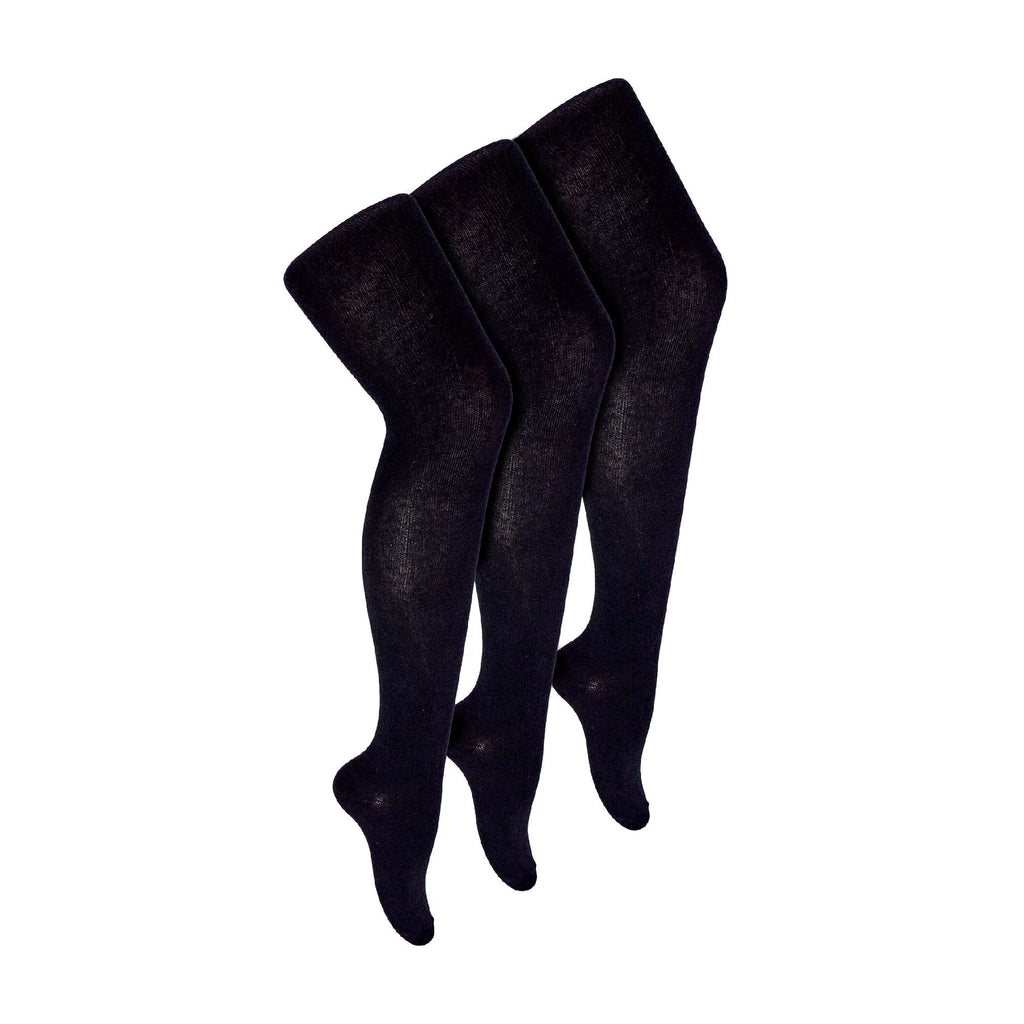 3 Pack Girls Plain Soft Breathable Cotton School Tights (5 Sizes)