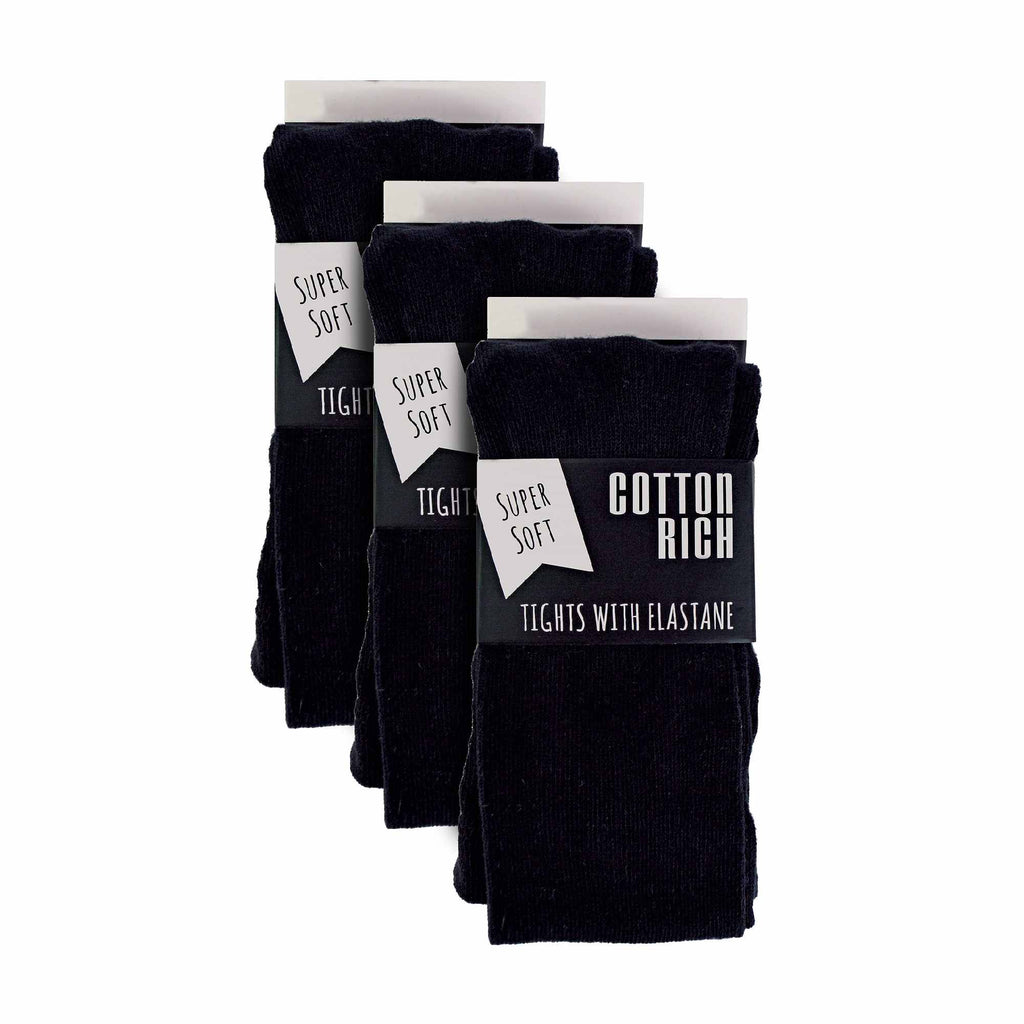 3 Pack Girls Plain Soft Breathable Cotton School Tights (5 Sizes)