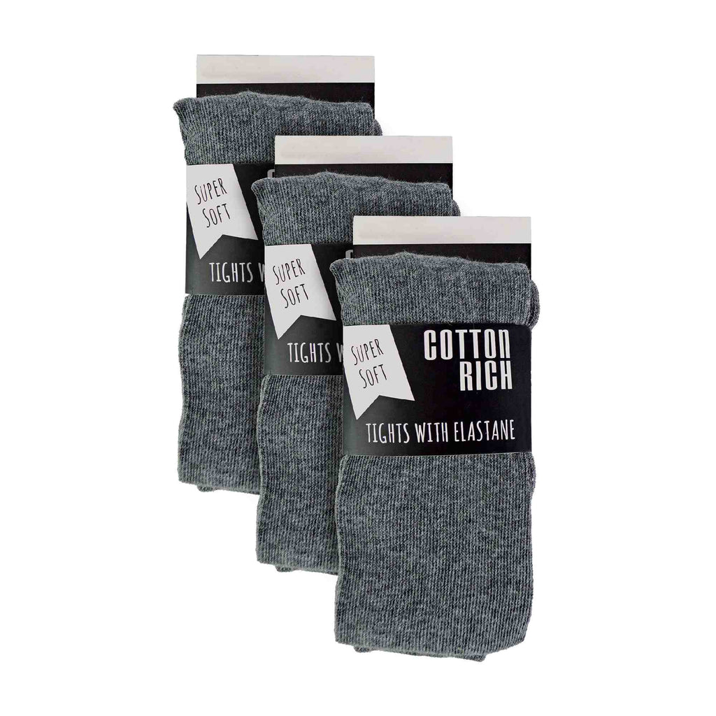 3 Pack Girls Plain Soft Breathable Cotton School Tights (5 Sizes)
