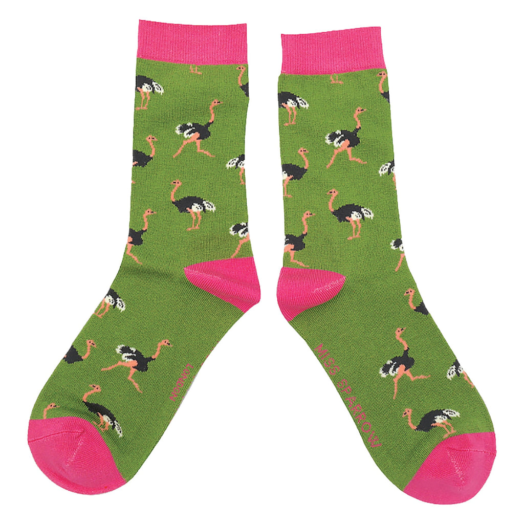 1 Pack Ladies Novelty Green Ostrich Bamboo Socks