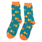 1 Pack Ladies Novelty Teal Goldfish Bamboo Socks