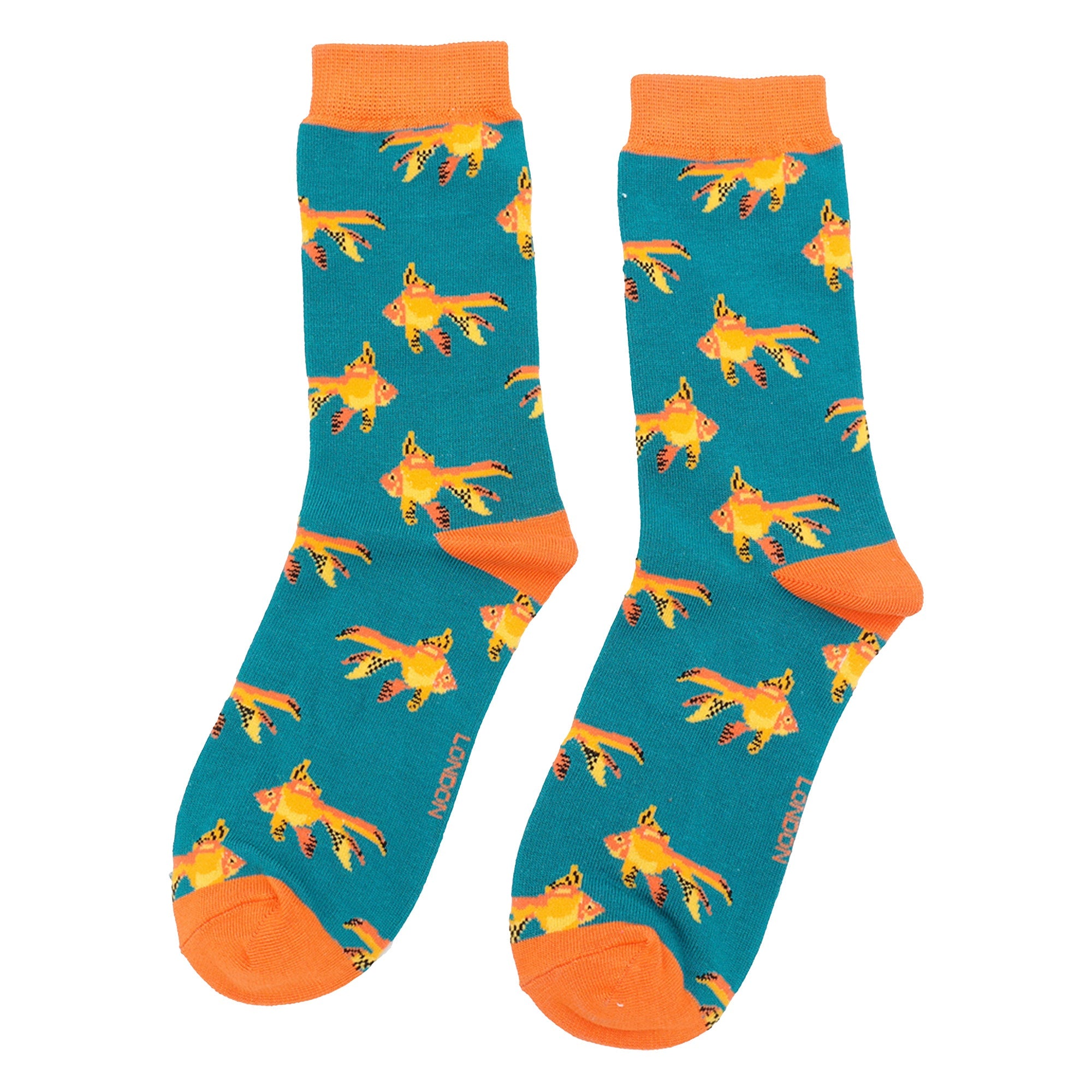 1 Pack Ladies Novelty Teal Goldfish Bamboo Socks