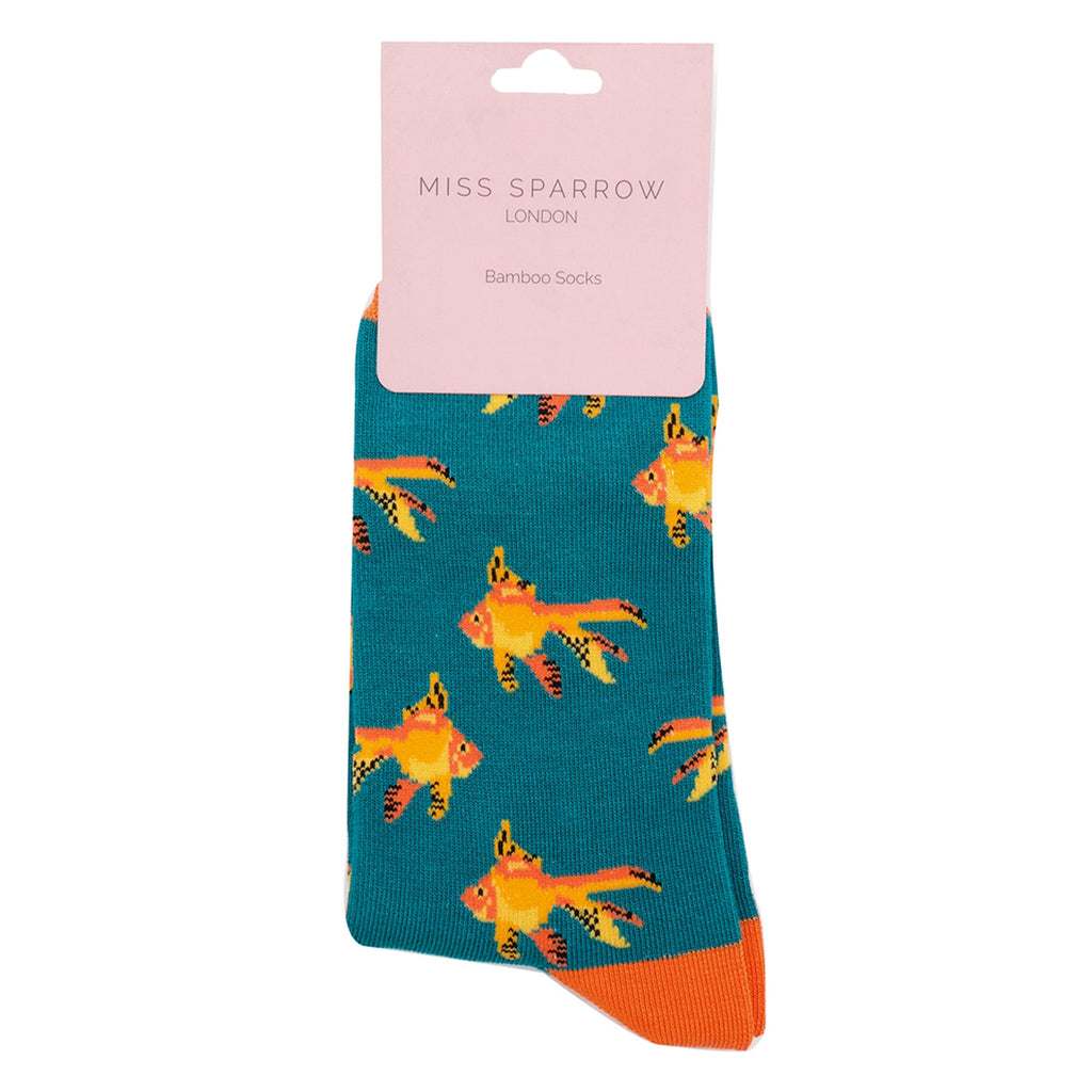 1 Pack Ladies Novelty Teal Goldfish Bamboo Socks