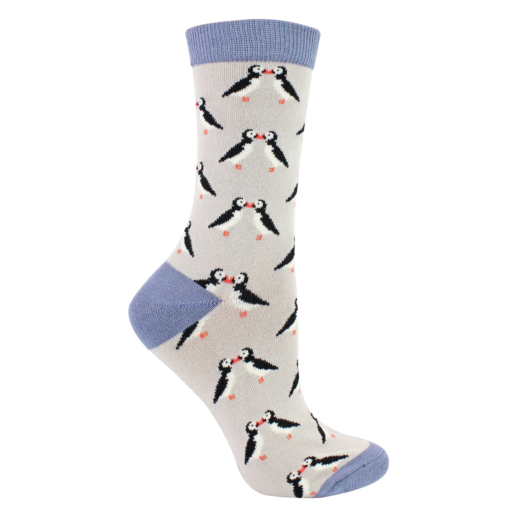 1 Pack Ladies Novelty Silver Kissing Puffins Bamboo Socks
