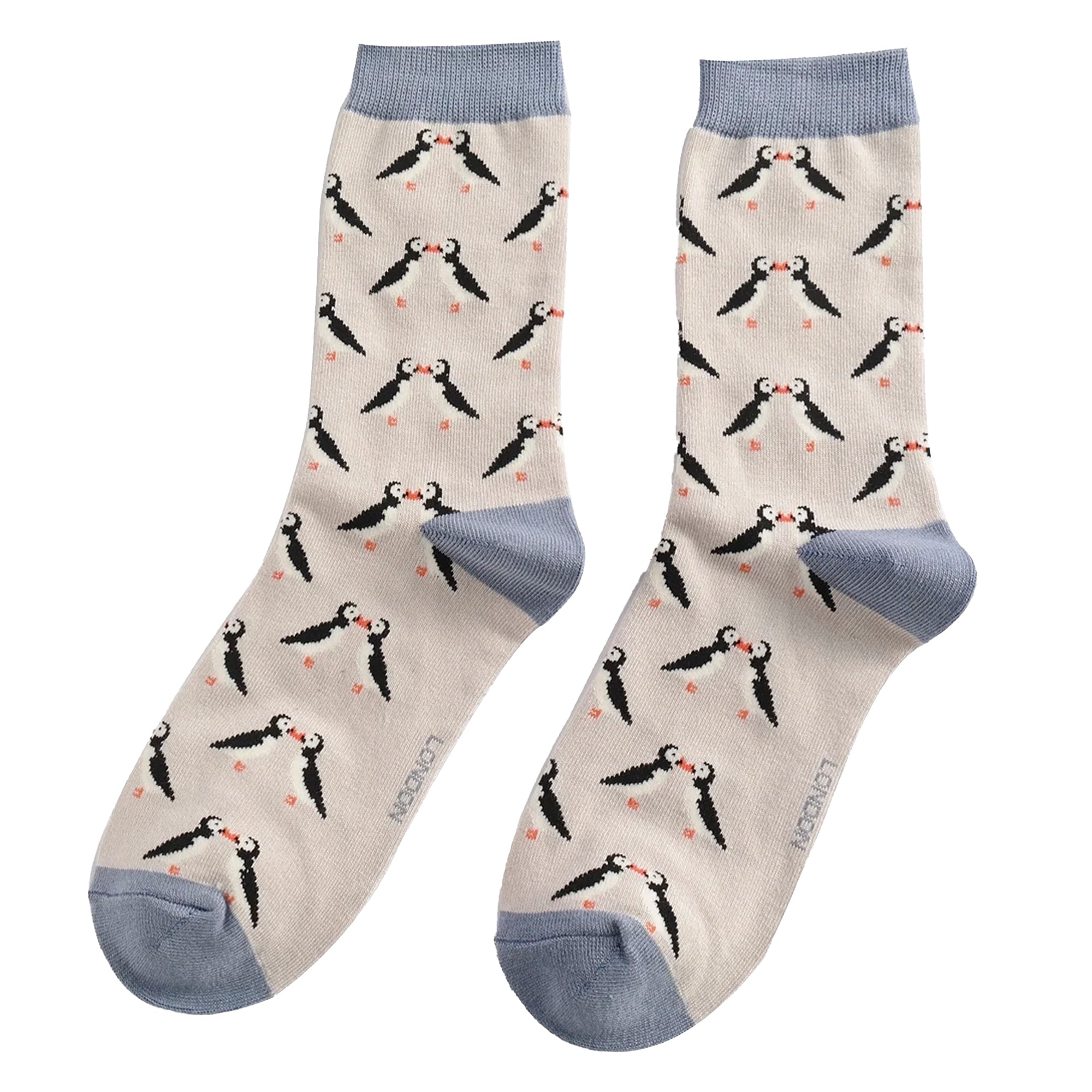 1 Pack Ladies Novelty Silver Kissing Puffins Bamboo Socks