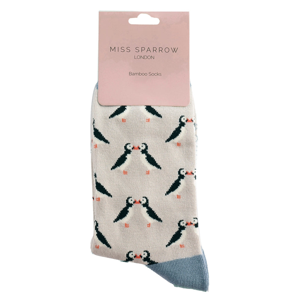 1 Pack Ladies Novelty Silver Kissing Puffins Bamboo Socks