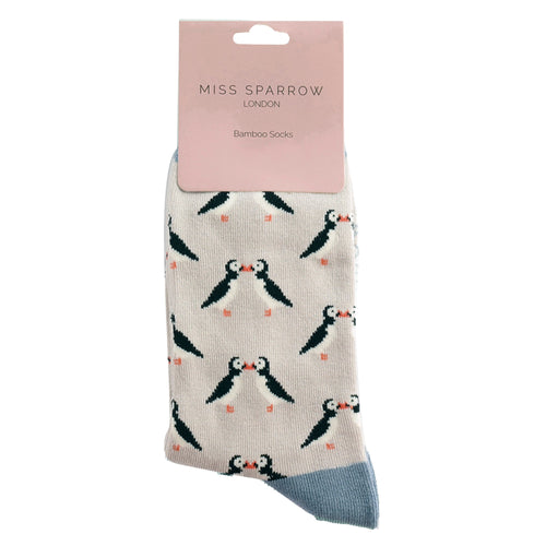 1 Pack Ladies Novelty Silver Kissing Puffins Bamboo Socks
