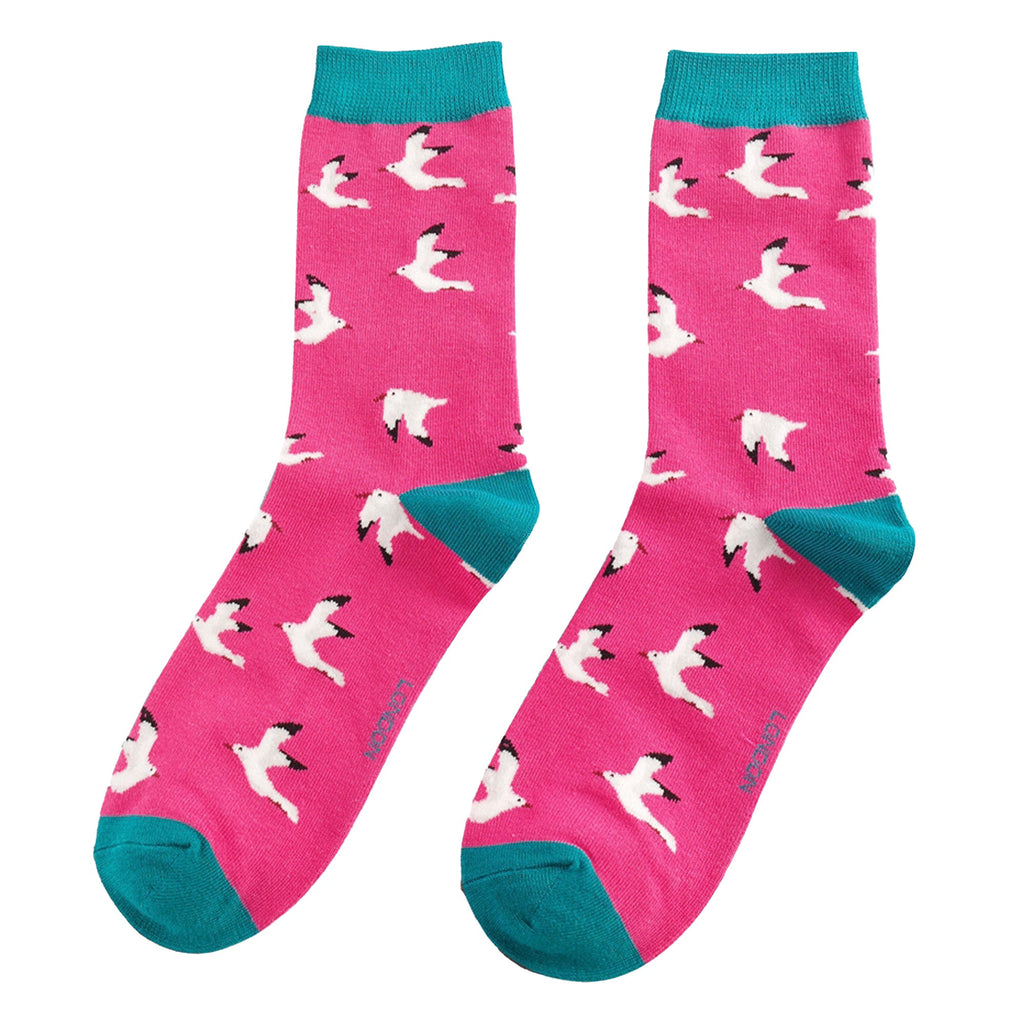 1 Pack Ladies Novelty Fuchsia Seagulls Bamboo Socks