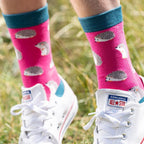 1 Pack Ladies Novelty Navy Sausage Dog & Spots Bamboo Socks