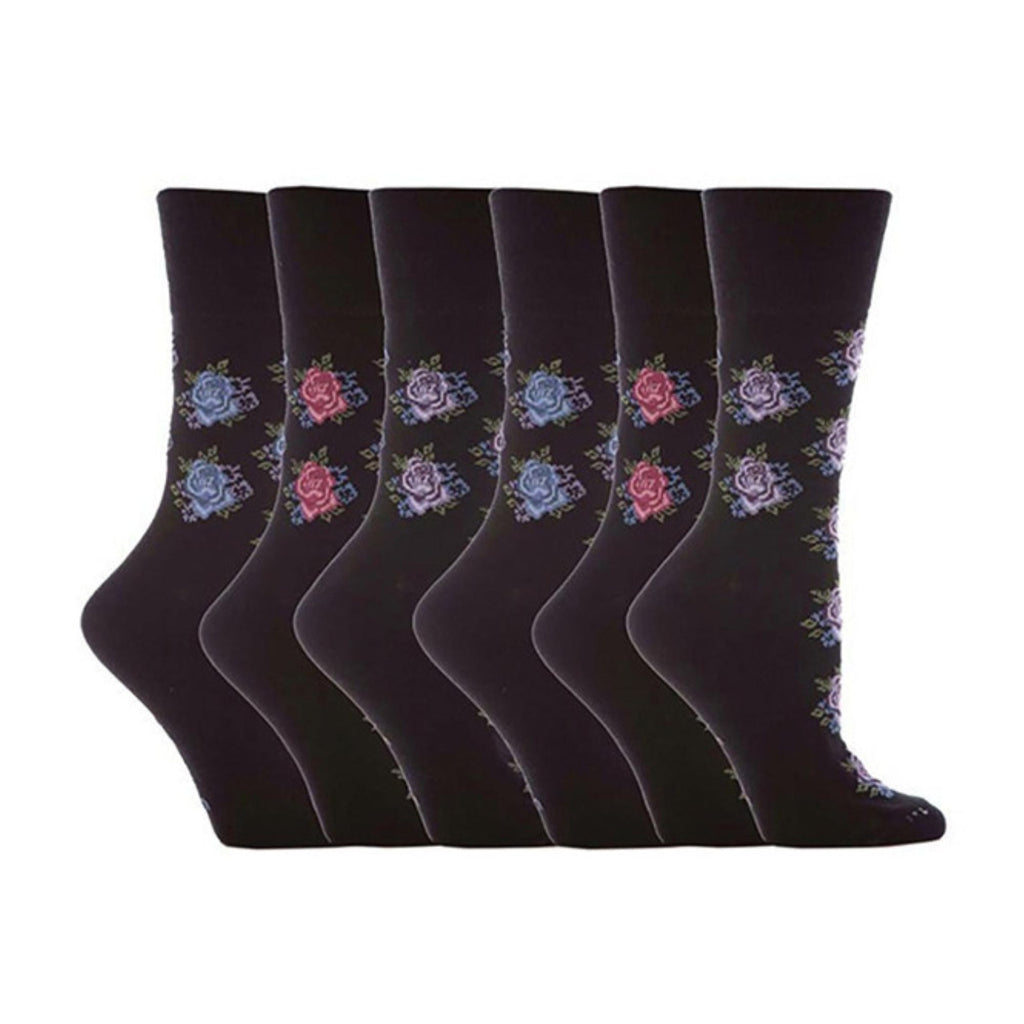 6 Pack Ladies Non Elastic Floral Patterned Cotton Socks