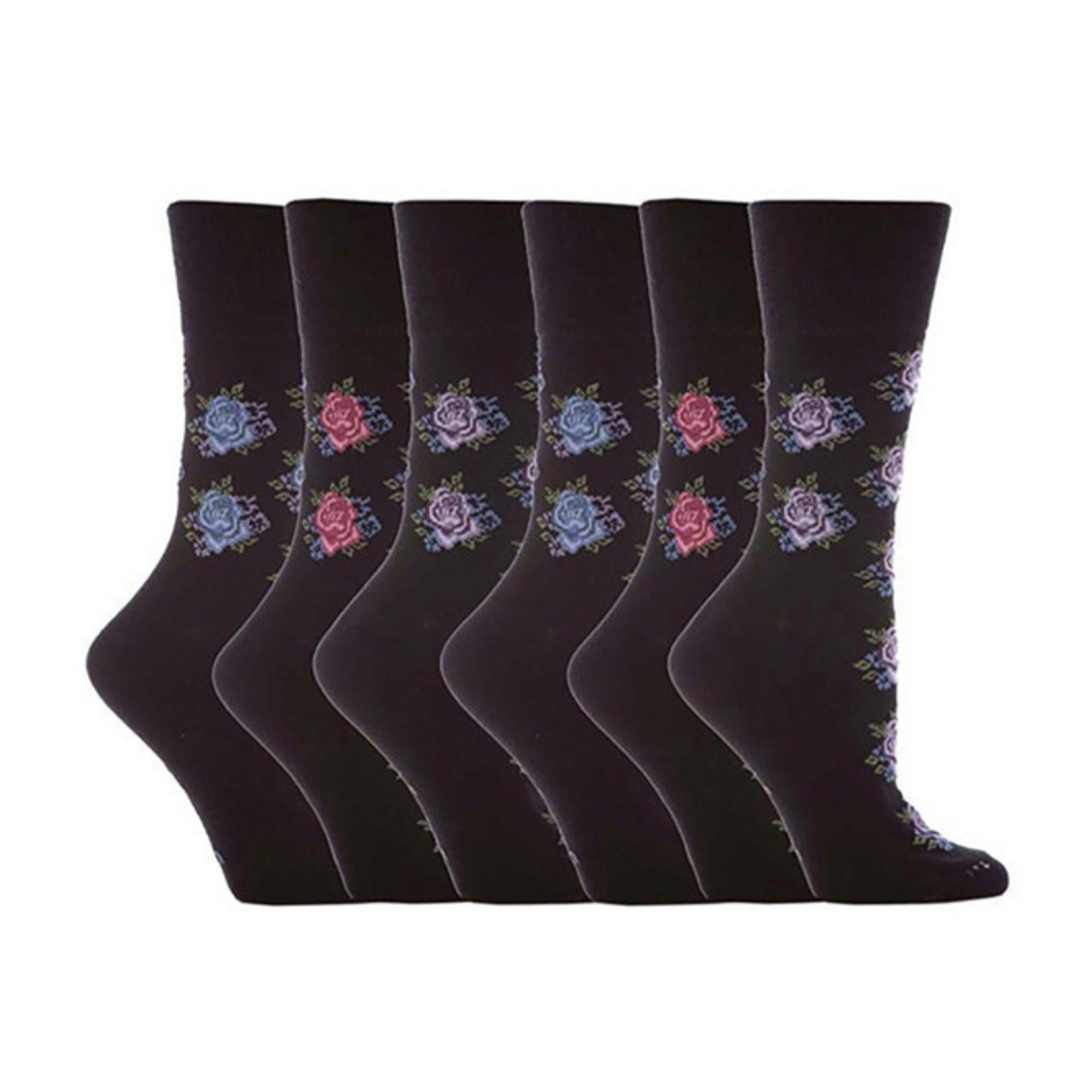 6 Pack Ladies Non Elastic Floral Patterned Cotton Socks