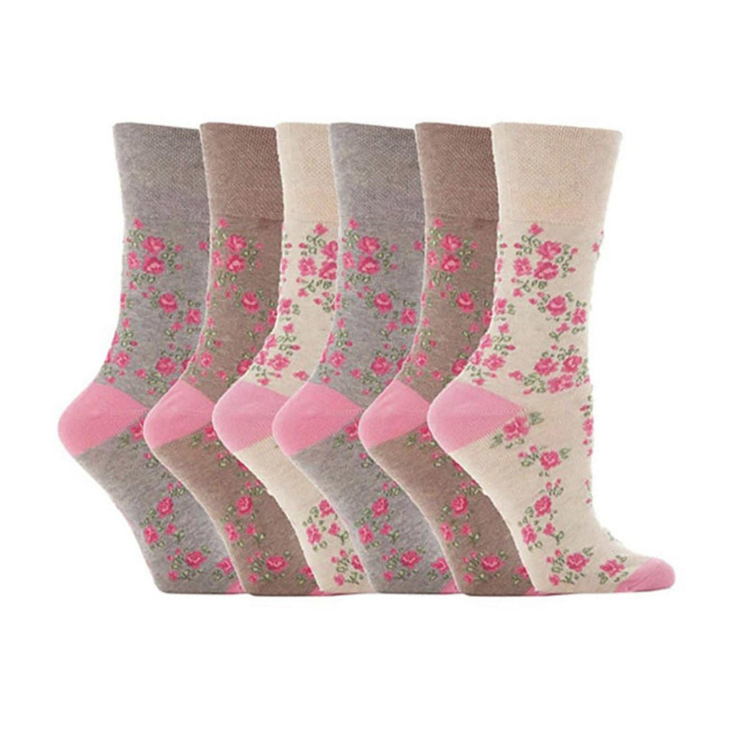 6 Pack Ladies Non Elastic Floral Patterned Cotton Socks