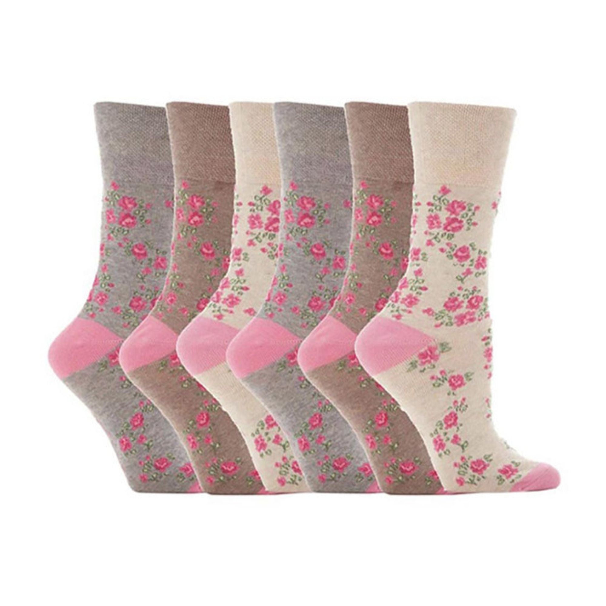 6 Pack Ladies Non Elastic Floral Patterned Cotton Socks
