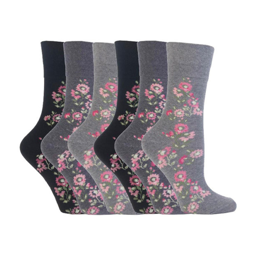 6 Pack Ladies Non Elastic Floral Patterned Cotton Socks