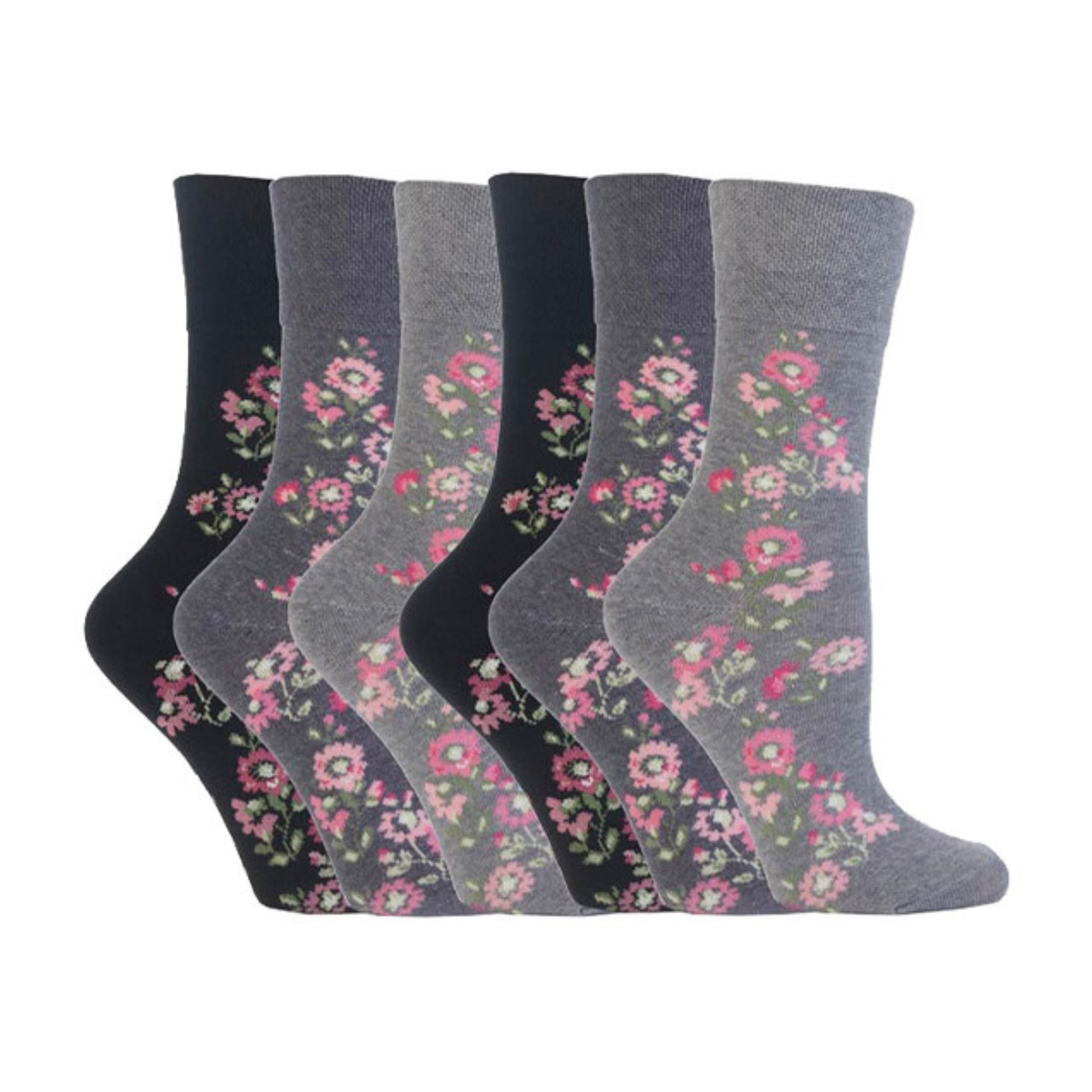 6 Pack Ladies Non Elastic Floral Patterned Cotton Socks
