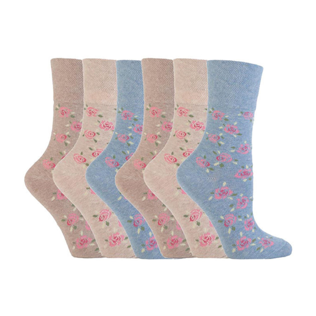 6 Pack Ladies Non Elastic Floral Patterned Cotton Socks
