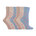 6 Pack Ladies Non Elastic Floral Patterned Cotton Socks