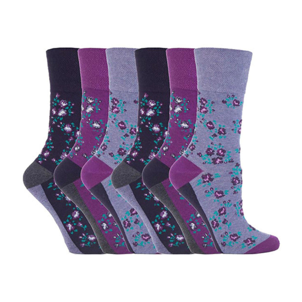 6 Pack Ladies Non Elastic Floral Patterned Cotton Socks