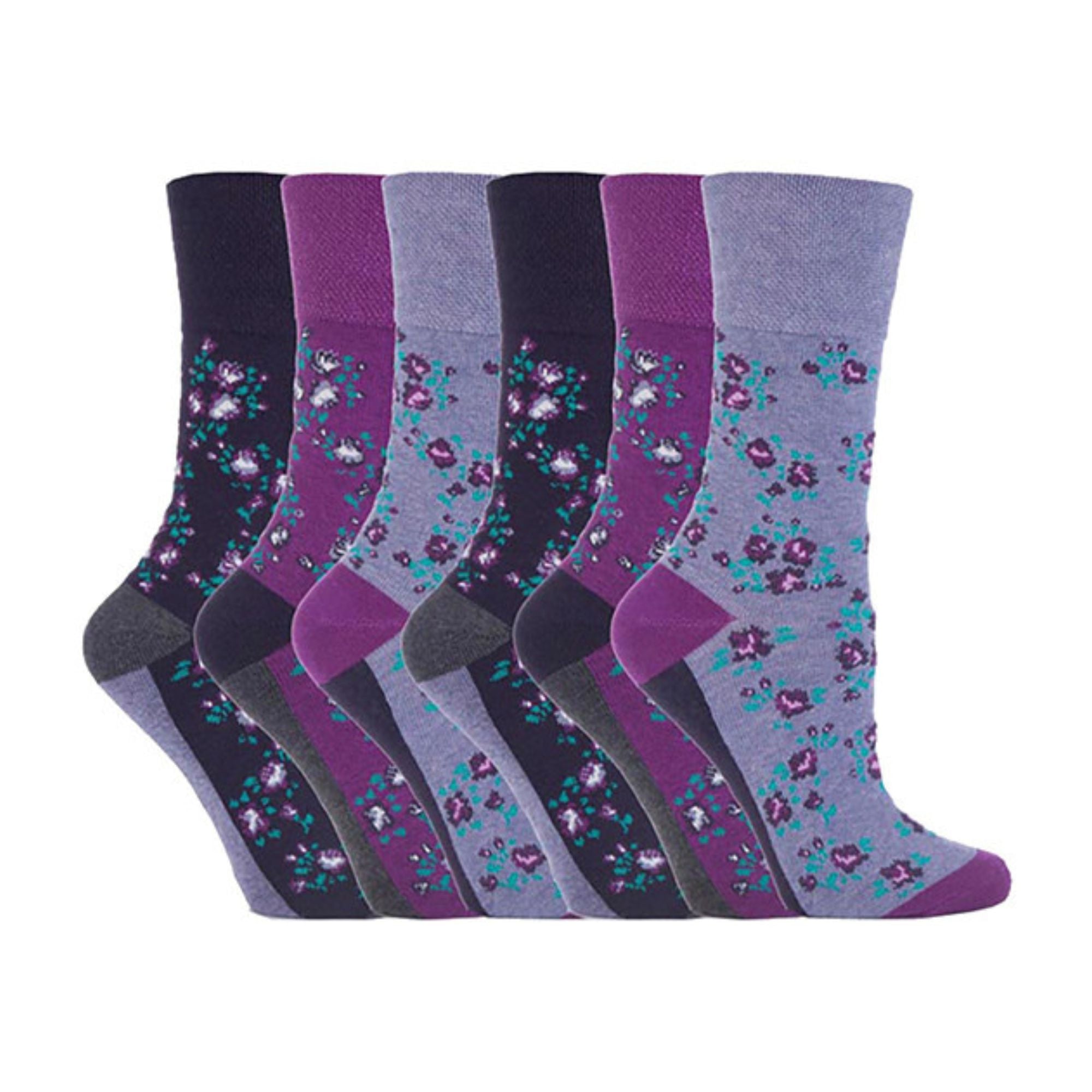 6 Pack Ladies Non Elastic Floral Patterned Cotton Socks