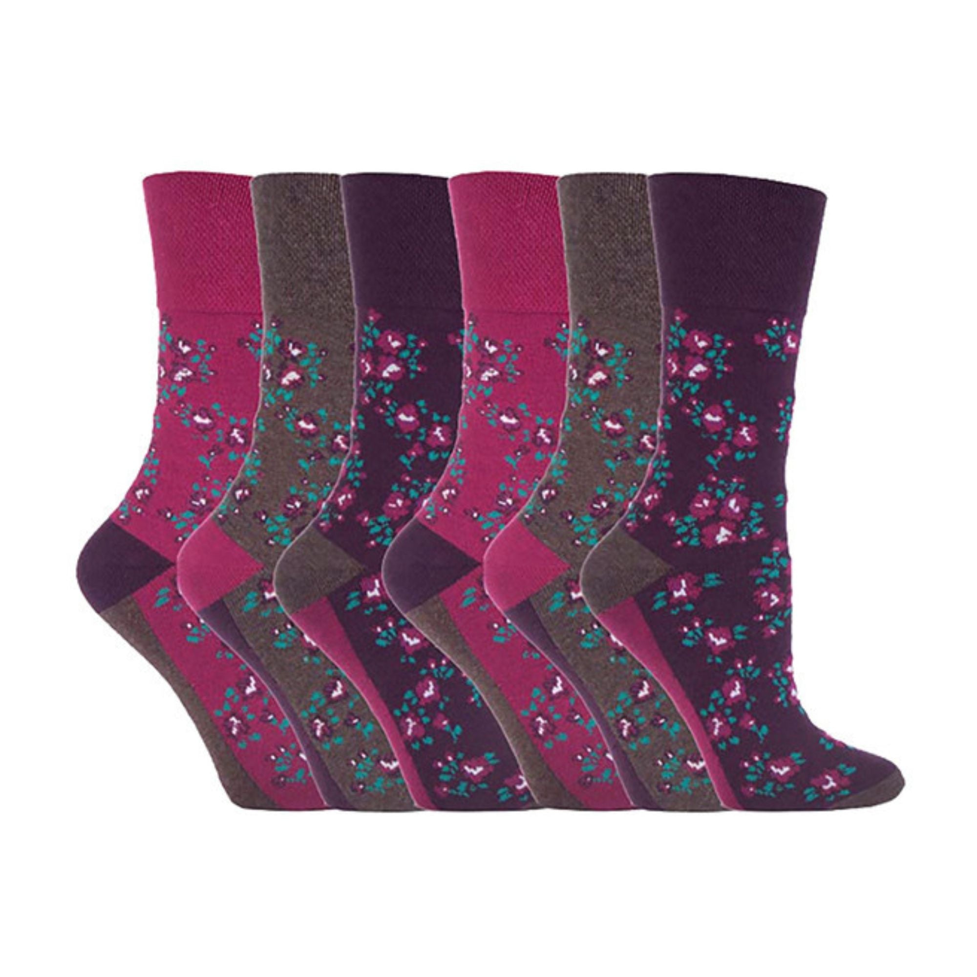 6 Pack Ladies Non Elastic Floral Patterned Cotton Socks