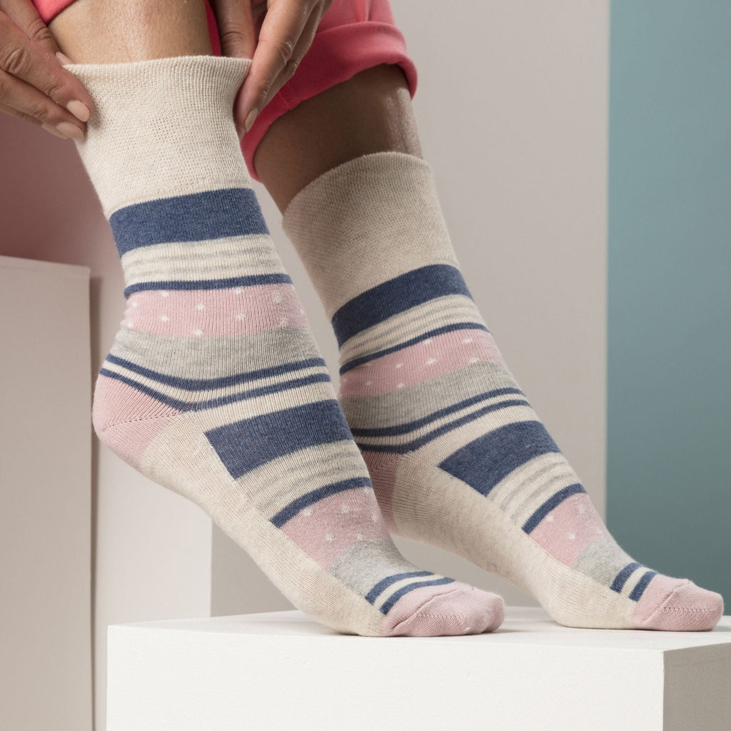 6 Pack Ladies Non Elastic Floral Patterned Cotton Socks