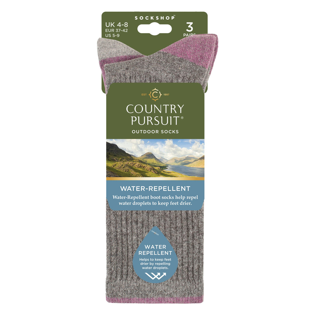 3 Pairs Ladies Water Repellent Midweight Outdoor Socks for Hiking & Walking