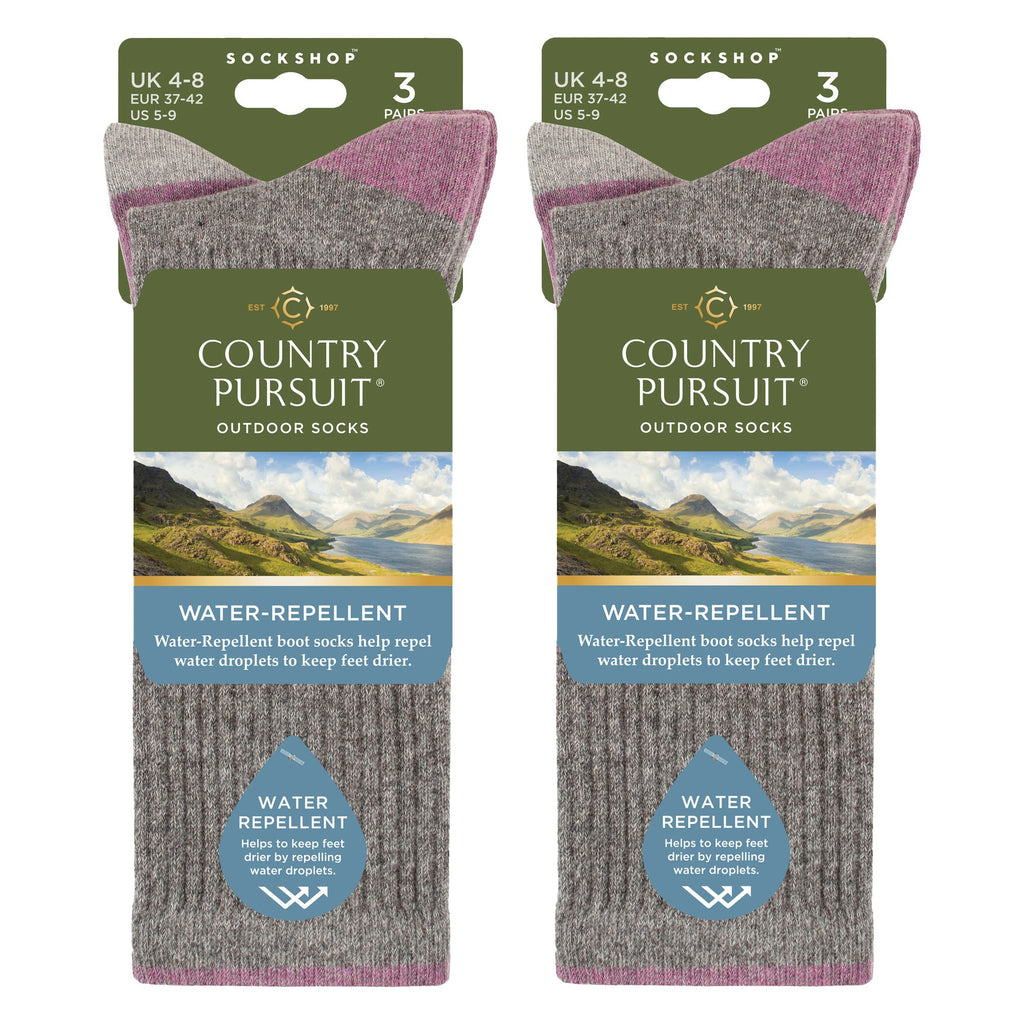 6 Pairs Ladies Water Repellent Midweight Outdoor Socks for Hiking & Walking