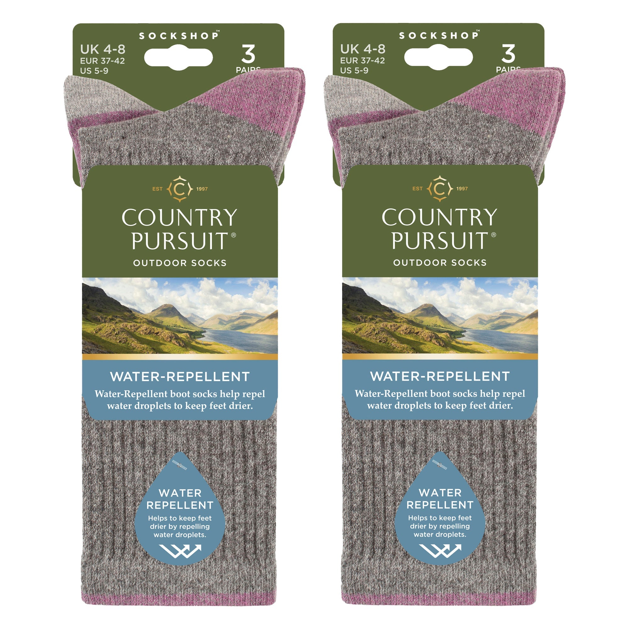 6 Pairs Ladies Water Repellent Midweight Outdoor Socks for Hiking & Walking