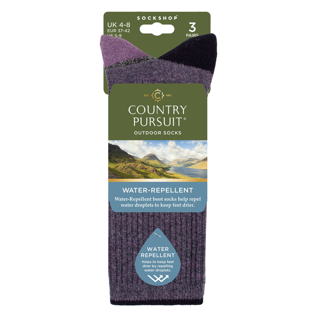 3 Pairs Ladies Water Repellent Midweight Outdoor Socks for Hiking & Walking
