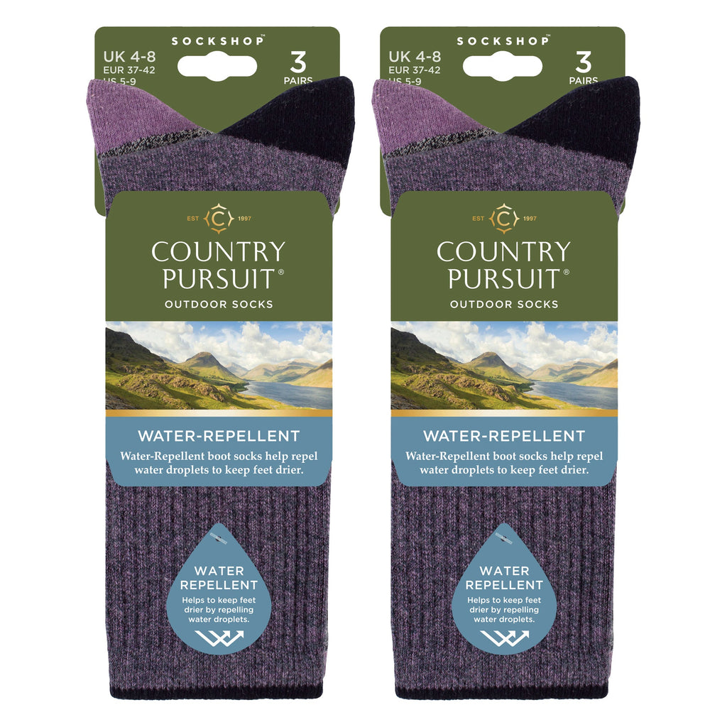 6 Pairs Ladies Water Repellent Midweight Outdoor Socks for Hiking & Walking
